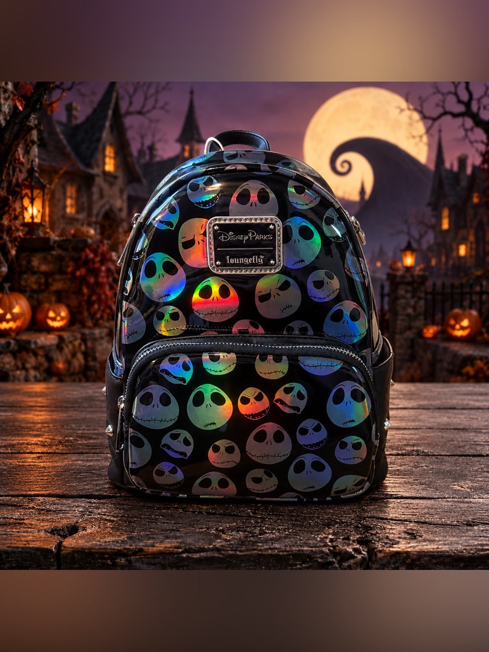 Disney Parks Loungefly Jack Skellington Holographic Studded Backpack